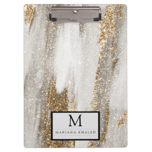 Porte-bloc Marbre de luxe Gold Strokes blanc et gris