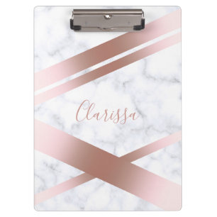 Porte-bloc Marbre rose girly élégant élégant de blanc d'o