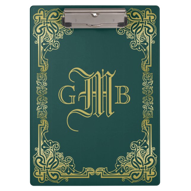 Porte-bloc Mariage Monogramme Classic Gold Frame Dark Green (Devant)