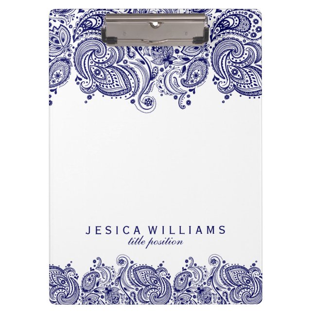 Porte-bloc Marine Blue paisley Lace Arrière - plan blanc (Devant)