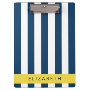 Porte-bloc Marine Blue Stripes, Motif rayé, Votre nom