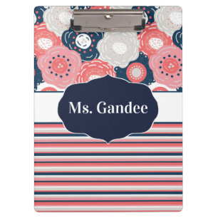 Porte-bloc Marine Coral Floral et Stripes Boho Personnalisé