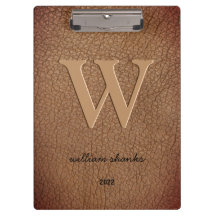 Marron rustique cuir monogramme nom de style scrip