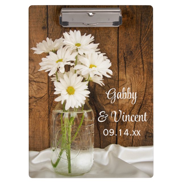 Porte-bloc Mason Jar White Daisies Barn Plan Mariage (Devant)