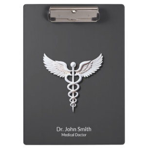 Porte-bloc Médicale Blanc Nettoyé Détaillé Caduceus Anthracit