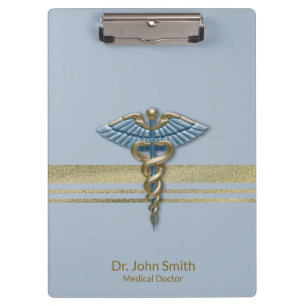 Porte-bloc Médicale Caduceus Bleu clair Faux Gold Foil