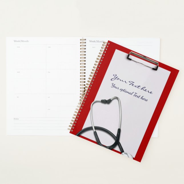 Porte - bloc Médicale rouge avec stéthoscope (Devant avec enveloppe)