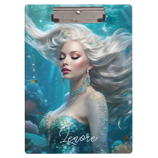 Porte-bloc Mermaid cheveux en argent Turquoise Océan (Devant)