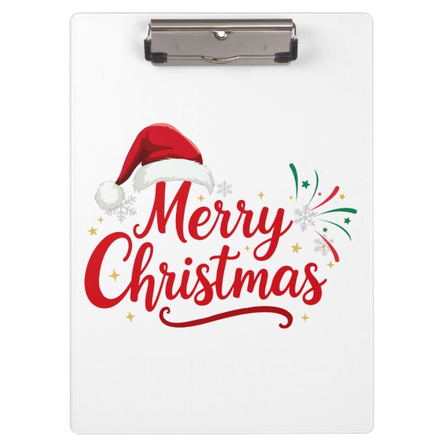 Porte-bloc Merry Christmas Typography with Santa Hat and Snow (Devant)