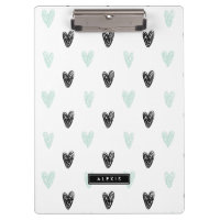 Mint & Black Hearts Doodles Motif Personnalisé