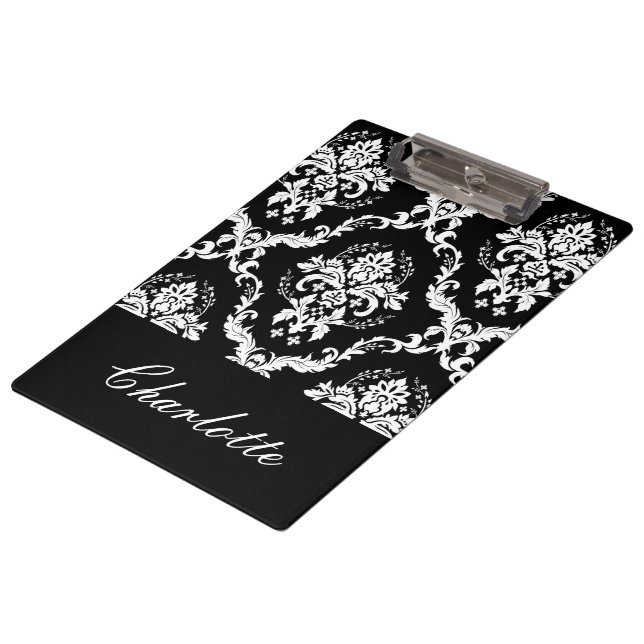 Porte-bloc Modèle de Damas noir et blanc personnalisé (Incliné)