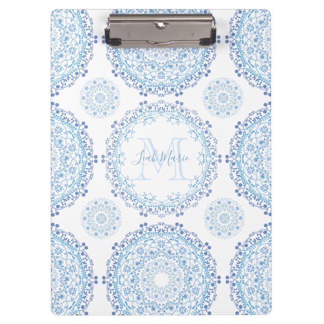 Porte-bloc Moderne Bleu tendance chic Mandala Monogramme (Devant)