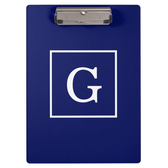 Porte-bloc Monogram initial de la Navy Blue White Framed (Devant)