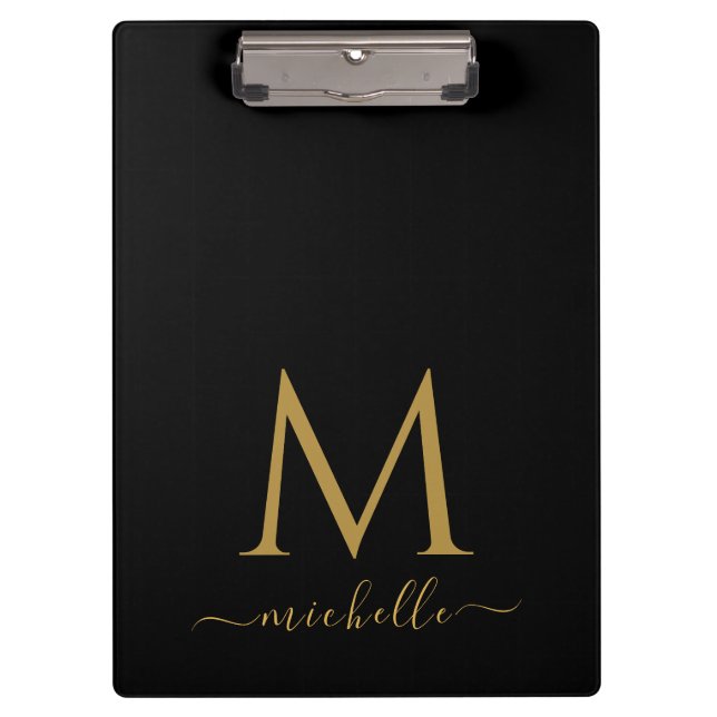 Porte-bloc Monogram Typography Script Personalized Black Gold (Devant)
