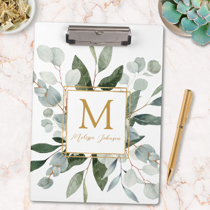 Porte-bloc Monogramme Aquarelle Tropical Eucalyptus Blanc