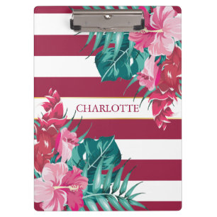 Porte-bloc Monogramme bordeaux exotique Floral rayé