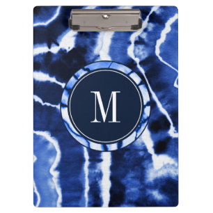 Porte-bloc Monogramme d'aquarelle Indigo Blue Shibori Tie Dye