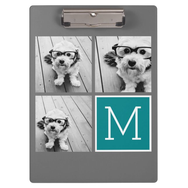 Porte-bloc Monogramme de collection de photos Turquoise et gr (Devant)