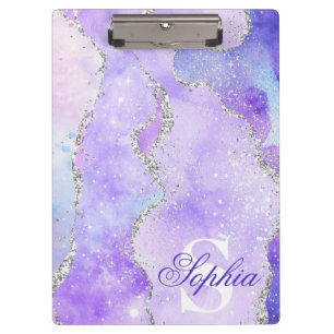 Porte-bloc Monogramme de fausse agate scintillante violet cla