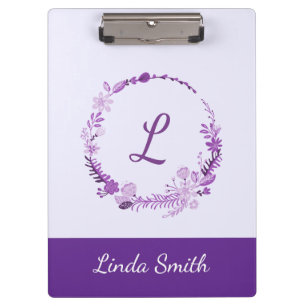 Porte-bloc Monogramme de lettre initiale floral violet élégan