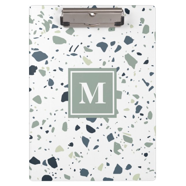 Porte-bloc Monogramme de marbre bleu moderne Terrazzo (Devant)