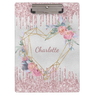 Porte-bloc monogramme de parties scintillant rose pâle à fleu