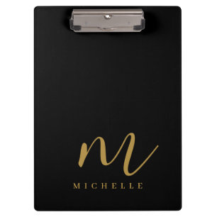Porte-bloc Monogramme de script manuscrit Nom noir et or