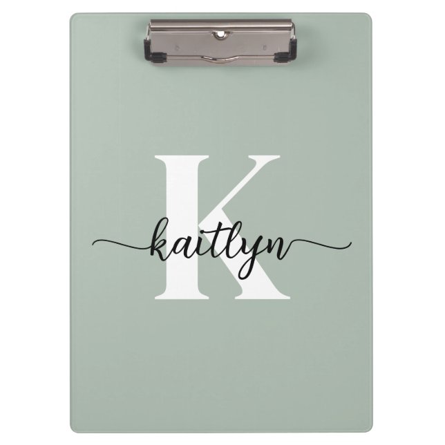 Porte-bloc Monogramme de script vert Sage (Devant)