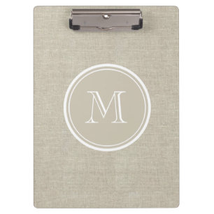 Porte-bloc Monogramme de toile beige rustique d'arrière -