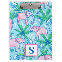 Monogramme d'éléphant bleu rose pâle
