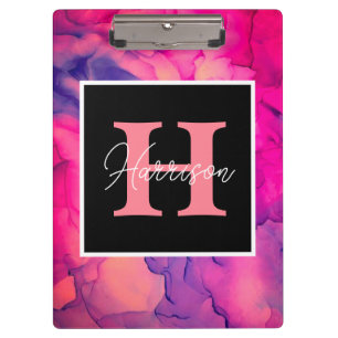 Porte-bloc Monogramme d'encre d'alcool rose chaud pour elle