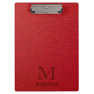 Porte-bloc Monogramme en cuir texturé rouge Nom personnalisé
