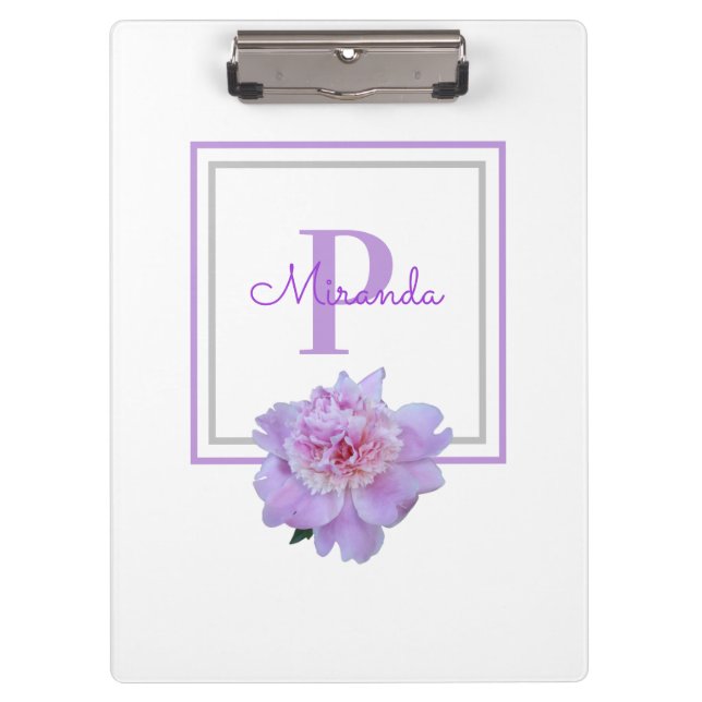 Porte-bloc Monogramme encadré rose pivoine violet (Devant)