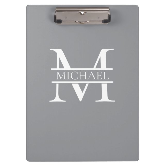 Porte-bloc Monogramme et nom de gris élégant personnalisé (Devant)