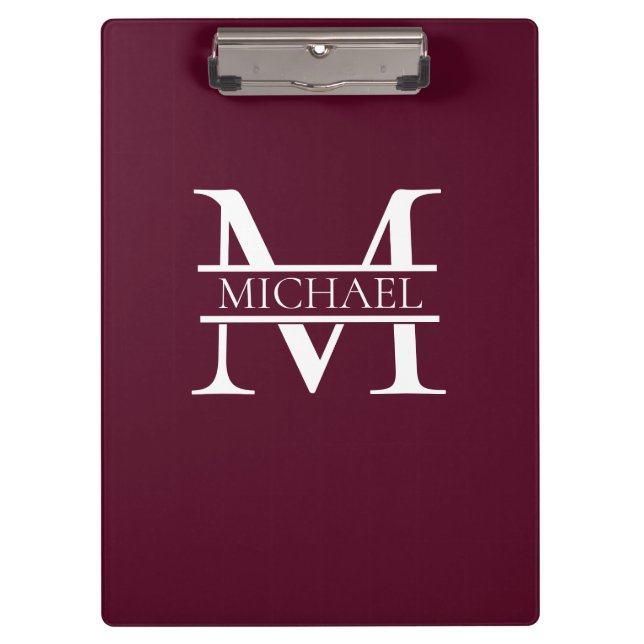 Porte-bloc Monogramme et nom Elegant Bourgogne Personnalisé (Devant)