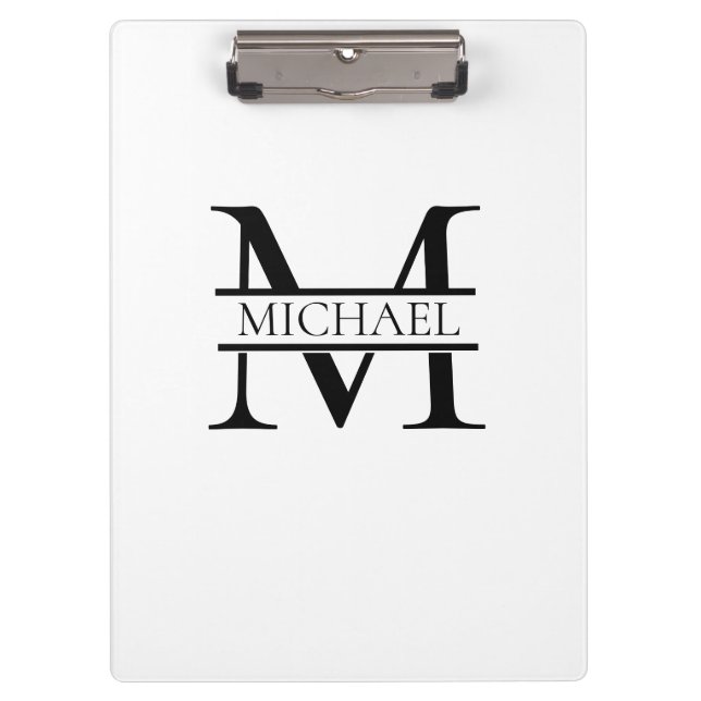Porte-bloc Monogramme et nom Elégant Personnalisé Blanc (Devant)
