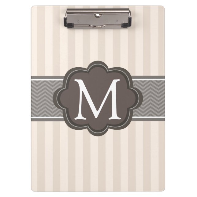 Porte-bloc Monogramme fait sur commande Brown de rayures (Devant)