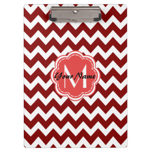 Porte-bloc Monogramme floral rouge Chevron, Nom personnalisé