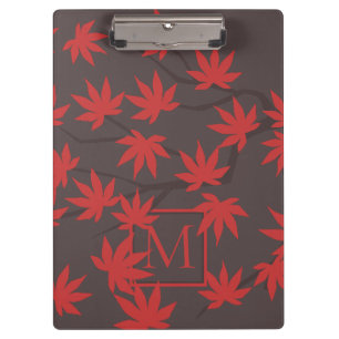 Porte-bloc Monogramme Moderne Feuille d'Érable Rouge Grise