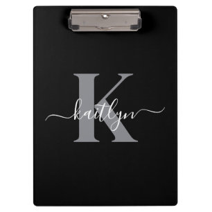 Porte-bloc Monogramme moderne gris noir script