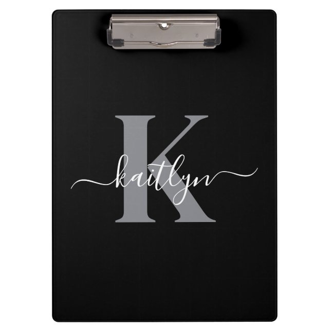 Porte-bloc Monogramme moderne gris noir script (Devant)
