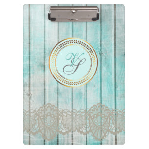 Porte-bloc Monogramme moderne Motif antique Bleu Vintage Bois