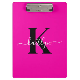 Porte-bloc Monogramme moderne rose noir écriture script