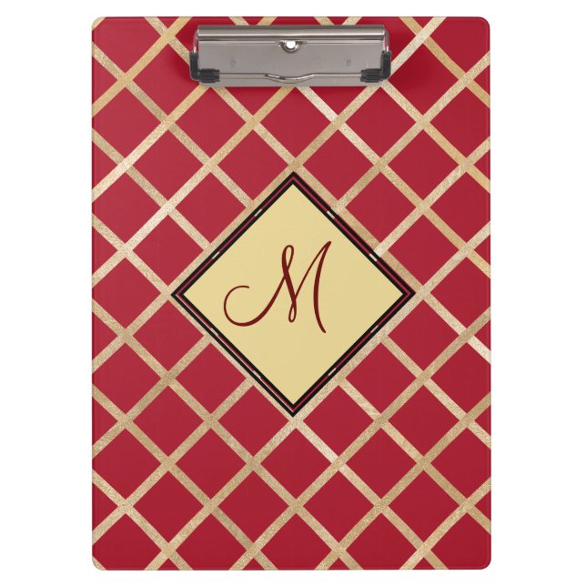 Porte-bloc Monogramme Motif géométrique Diamant Or Rouge (Devant)