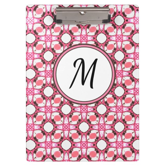Porte-bloc Monogramme Motif géométrique du cercle blanc rose (Devant)