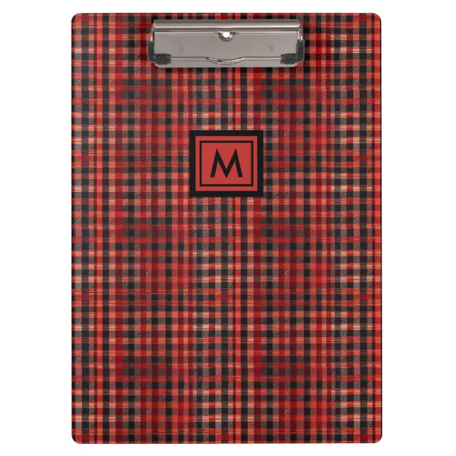 Porte-bloc Monogramme Motif Tartan Rouge Et Noir Moderne (Devant)