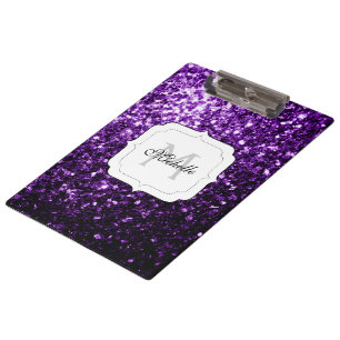 Porte-bloc Monogramme pailleté brillant faux violet foncé