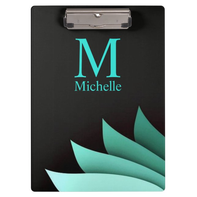 Porte-bloc Monogramme personnalisé floral de turquoise (Devant)