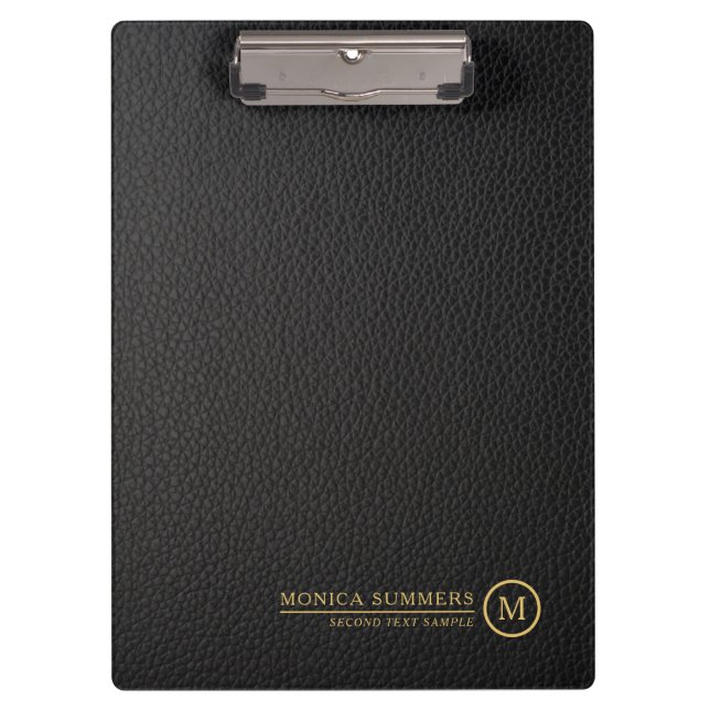 Porte-bloc Monogramme personnalisé minimaliste en cuir noir (Devant)