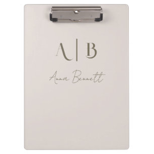 Porte-bloc Monogramme personnalisé moderne Initiales Nom Beig